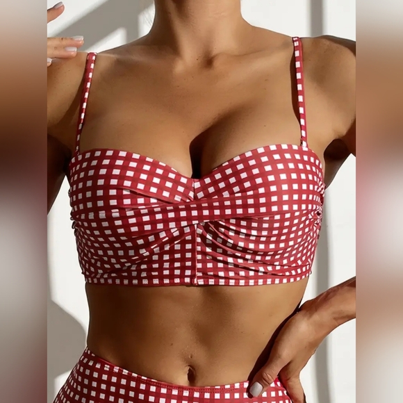 New, Vintage retro gingham red white swimsuit bathing suit womens Large - Picture 2 of 8